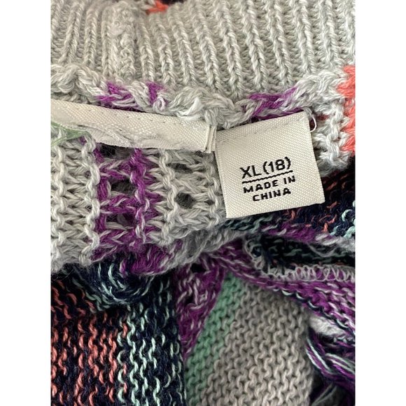 Exhilaration Womens Sweater Adult  XL (18) Gray Purple Fringe Stripes Open Front - Picture 6 of 7